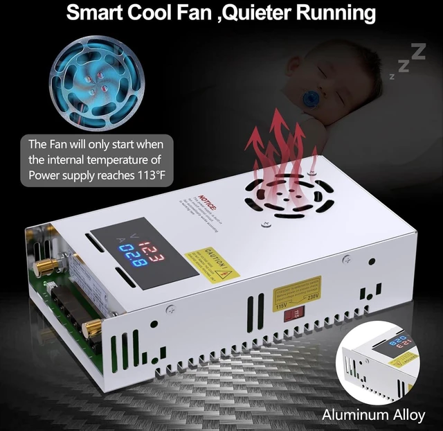Alt view image 11 of 14 - IMAYCC Adjustable Power Supply with LED Display - 110V AC to 24V DC Converter 480W 20A