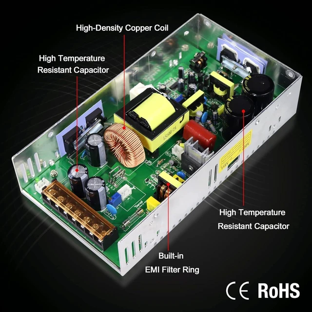 Alt view image 13 of 14 - IMAYCC Adjustable Power Supply with LED Display - 110V AC to 24V DC Converter 480W 20A