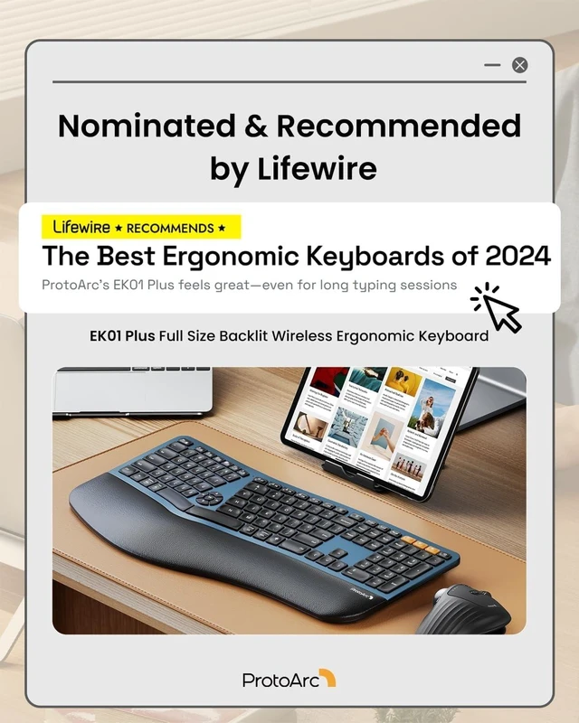 Alt view image 9 of 14 - ProtoArc Backlit Bluetooth Ergonomic Keyboard, EK01 Plus Full Size Wireless Split Keyboard with Dual Bluetooth and USB, Cushioned Wrist Rest, Rechargeable, Compatible with Windows/Mac/Android, Blue