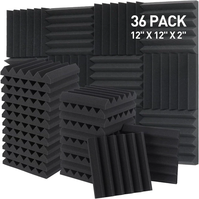 Alt view image 8 of 14 - Sound Proof Foam Panels - 12 x 12 x 2 Inches 36 Pack Wedges Acoustic Foam Panels Sound Proofing Padding for Walls and Ceiling High Density Foam Studio Foam (Black)