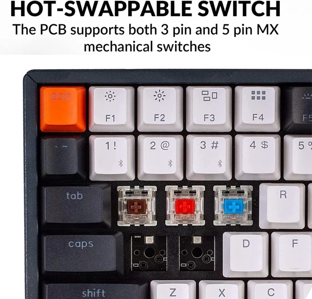 Alt view image 10 of 14 - Keychron K2 Wireless Bluetooth/USB Wired Gaming Mechanical Keyboard, Hot-swappable 75% Layout 84 Keys RGB LED Backlight, Aluminum Frame for Mac Windows, Gateron G Pro Brown Switch, Version 2