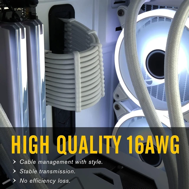 Alt view image 9 of 14 - EZDIY-FAB PSU Cable Extension kit Sleeved Cable Custom Power Supply Sleeved Extension 16 AWG 24-PIN 8-PIN 6-PIN 4+4-PIN with White Combs-White Connector-White Cable