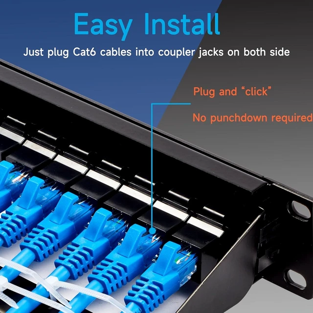 Alt view image 9 of 12 - 24 Port RJ45 Patch Panel Cat6 Feed Through, Coupler Network Panel 19 Inch, Inline Keystone Ethernet Patch Panel with Back Bar