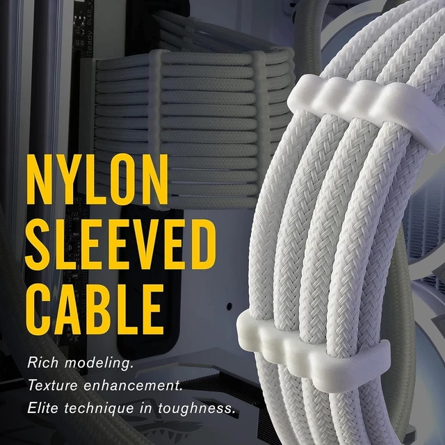Alt view image 13 of 14 - EZDIY-FAB PSU Cable Extension kit Sleeved Cable Custom Power Supply Sleeved Extension 16 AWG 24-PIN 8-PIN 6-PIN 4+4-PIN with White Combs-White Connector-White Cable