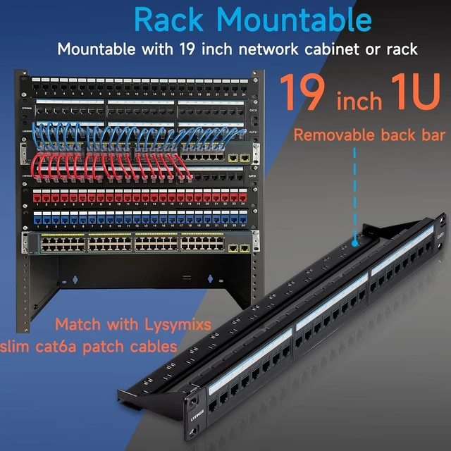 Alt view image 12 of 12 - 24 Port RJ45 Patch Panel Cat6 Feed Through, Coupler Network Panel 19 Inch, Inline Keystone Ethernet Patch Panel with Back Bar