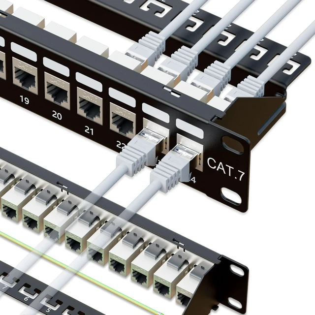 Alt view image 7 of 12 - iwillink 10Gbps Cat7 Patch Panel 24 Port, RJ45 Through Coupler 1U Shielded Patch Panel STP 19-Inch with Back Bar, Wallmount or Rackmount, Compatible with Cat7, Cat6A, Cat6, Cat5e, Cabling