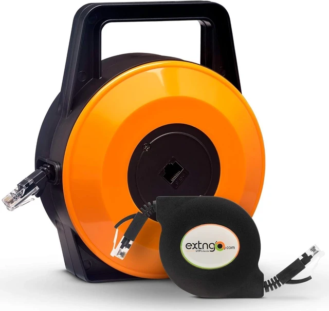 Alt view image 7 of 12 - Retractable Network Cable Extender, 50 Feet CAT 6 Ethernet Cable Flat-Portable 1Gbps Data Speed-Swiftly Setup Temp Networks-Cascadable Male-Female RJ45 Connector-UTP Cable Reel