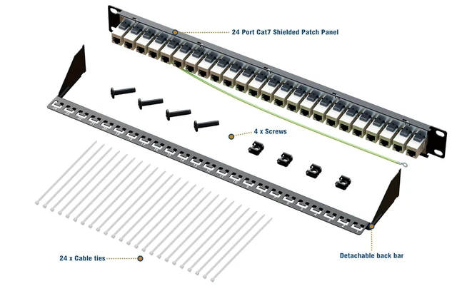 Alt view image 11 of 12 - iwillink 10Gbps Cat7 Patch Panel 24 Port, RJ45 Through Coupler 1U Shielded Patch Panel STP 19-Inch with Back Bar, Wallmount or Rackmount, Compatible with Cat7, Cat6A, Cat6, Cat5e, Cabling