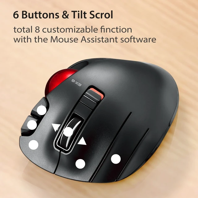 Alt view image 12 of 14 - ELECOM EX-G Left Handed Trackball Mouse, 2.4 GHz USB Wireless, Ergonomic, Thumb Control, Tracking Roller Ball, 6 Programmable Buttons, Tilt Scroll