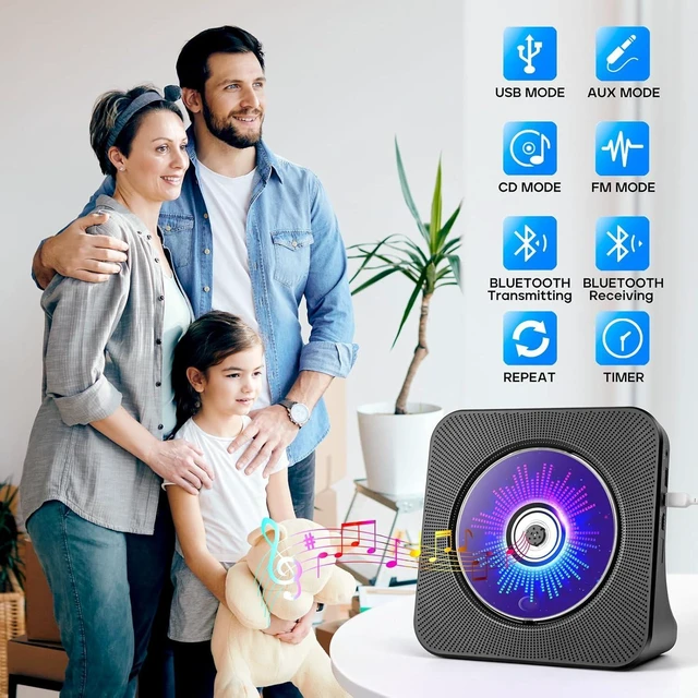 Alt view image 8 of 12 - Desktop CD Player with Speakers, ROADOM CD Players for Home, Portable CD Player with Bluetooth Hi-Fi Stereo Sound,Remote Control,Supports CD/Bluetooth/FM Radio/U Disk/AUX/Timer/Repeat,Black