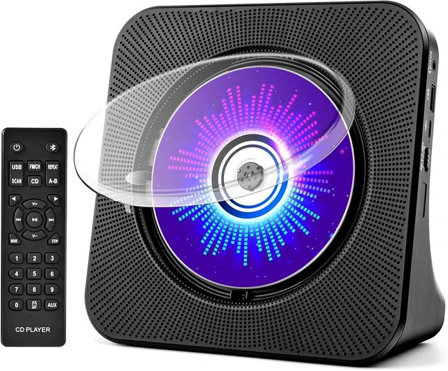 Alt view image 7 of 12 - Desktop CD Player with Speakers, ROADOM CD Players for Home, Portable CD Player with Bluetooth Hi-Fi Stereo Sound,Remote Control,Supports CD/Bluetooth/FM Radio/U Disk/AUX/Timer/Repeat,Black
