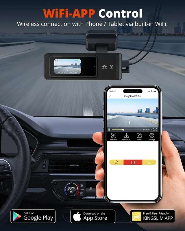 Alt view image 11 of 14 - Wireless Dash Cam Front and Rear 2K, WiFi APP Dash Camera for Cars with 1.5'' Screen, Mini Dashcam Front and Back Support G-Sensor/Time Lapse 2 Kinds Parking Monitor