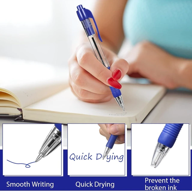 Alt view image 10 of 14 - Fainne 200 Pack Retractable Ballpoint Pen 1.0 mm Medium Point Refillable Smooth Click Writing Pens With Grip for Work Journal Writing Office School Supplies(Blue Ink)