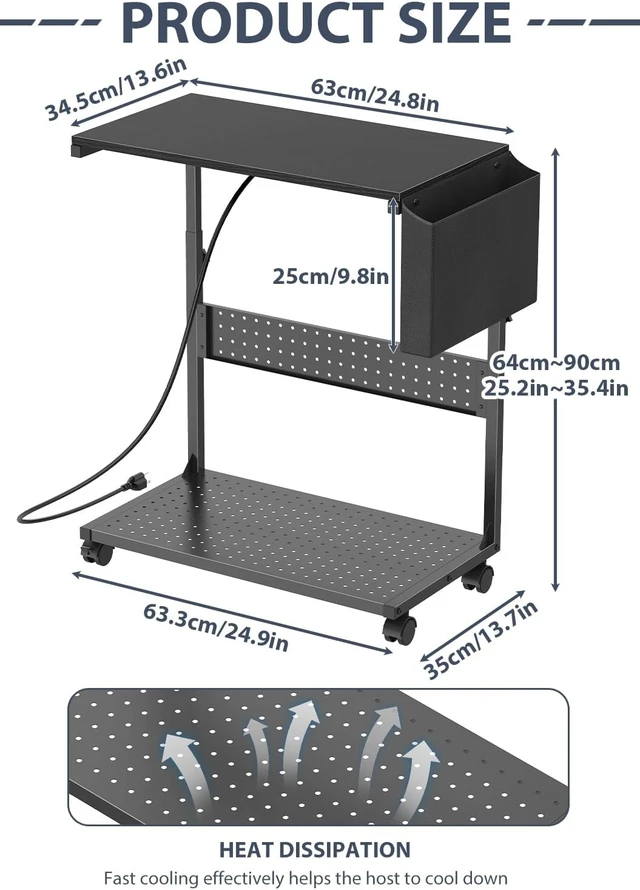 Alt view image 9 of 14 - PC Stand with Charge Station,Computer Tower Stand on Wheels, Black