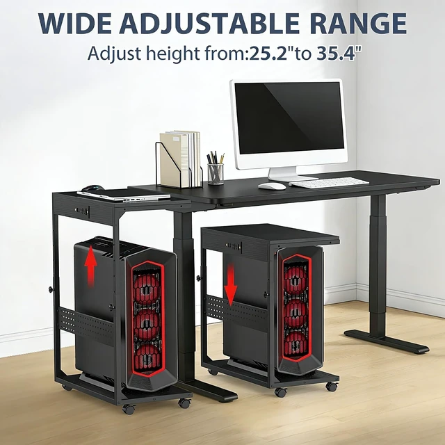 Alt view image 11 of 14 - PC Stand with Charge Station,Computer Tower Stand on Wheels, Black