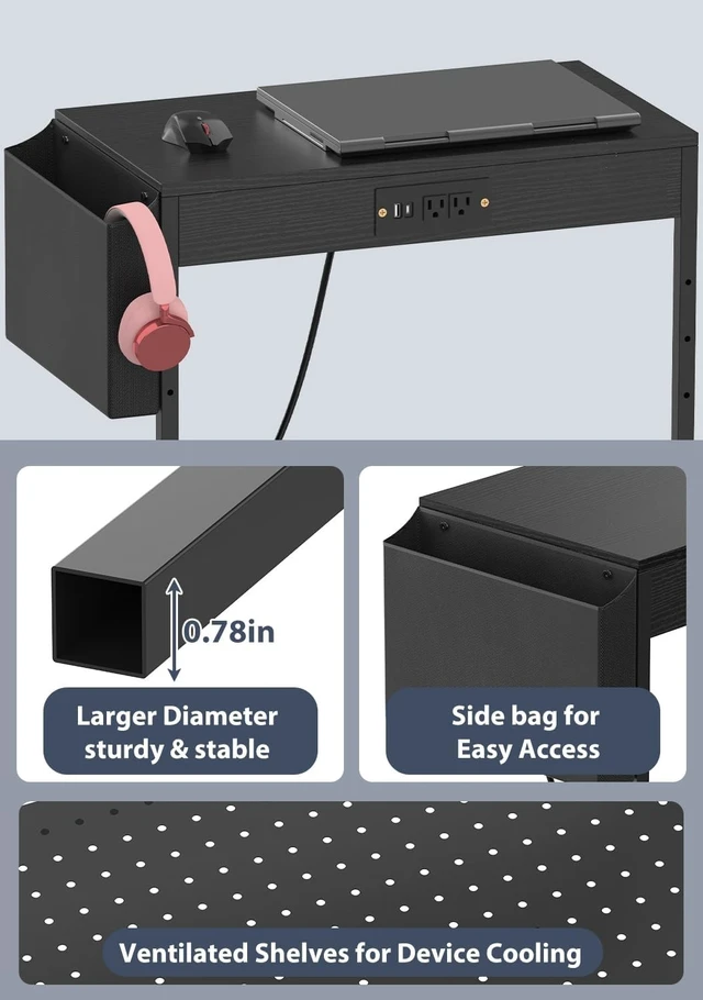 Alt view image 12 of 14 - PC Stand with Charge Station,Computer Tower Stand on Wheels, Black