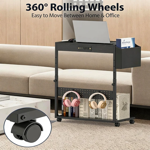 Alt view image 14 of 14 - PC Stand with Charge Station,Computer Tower Stand on Wheels, Black