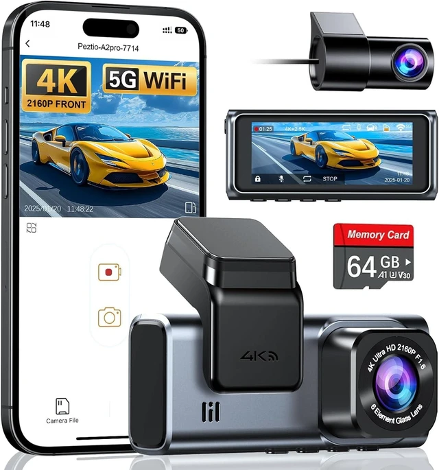 Alt view image 8 of 14 - Navycrest 4K+2.5K WiFi Dash Cam Front and Rear, Built-in 5G WiFi, Free 64GB Card, Dash Camera for Cars, Dual Dashcam, G-Sensor, 24/7 Parking Mode, 3'' IPS Screen, Loop Recording, WDR Silver