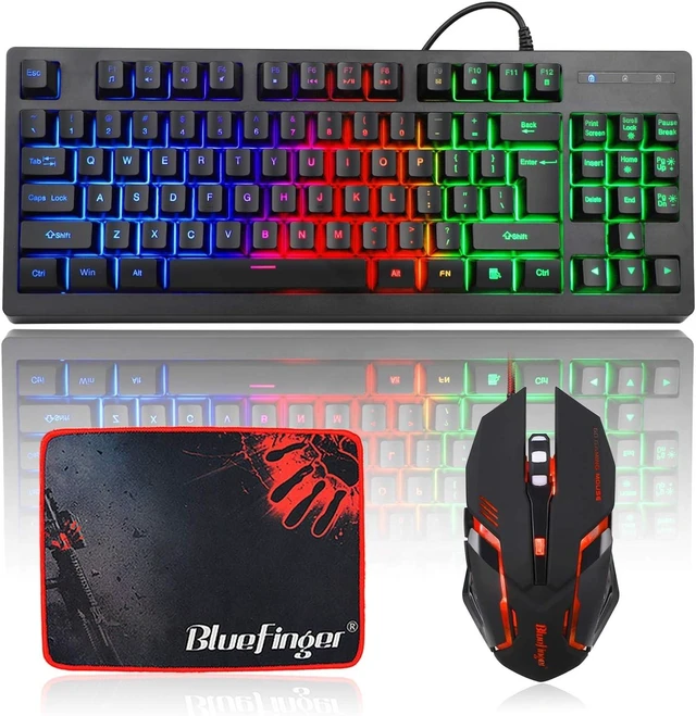Alt view image 8 of 14 - RGB 87 Keys Gaming Keyboard and Backlit Mouse Combo,BlueFinger USB Wired Rainbow Keyboard,Gaming Keyboard Set for Laptop PC Computer Game and Work