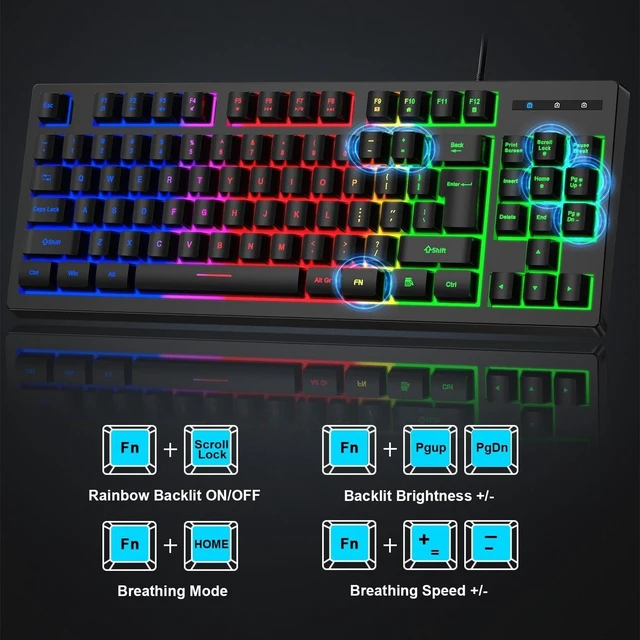 Alt view image 10 of 14 - RGB 87 Keys Gaming Keyboard and Backlit Mouse Combo,BlueFinger USB Wired Rainbow Keyboard,Gaming Keyboard Set for Laptop PC Computer Game and Work