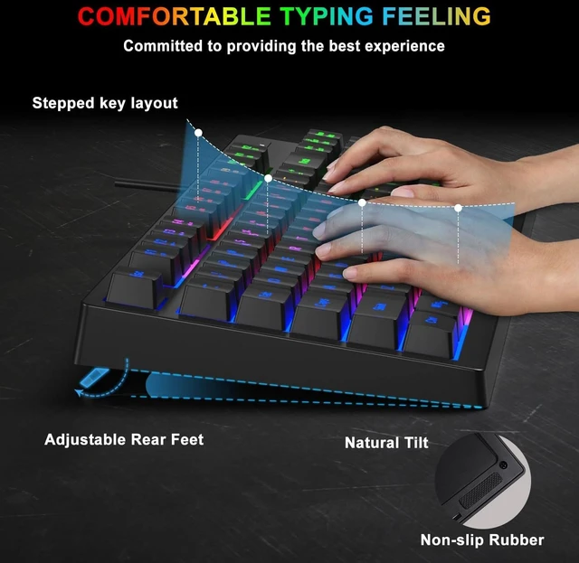 Alt view image 11 of 14 - RGB 87 Keys Gaming Keyboard and Backlit Mouse Combo,BlueFinger USB Wired Rainbow Keyboard,Gaming Keyboard Set for Laptop PC Computer Game and Work