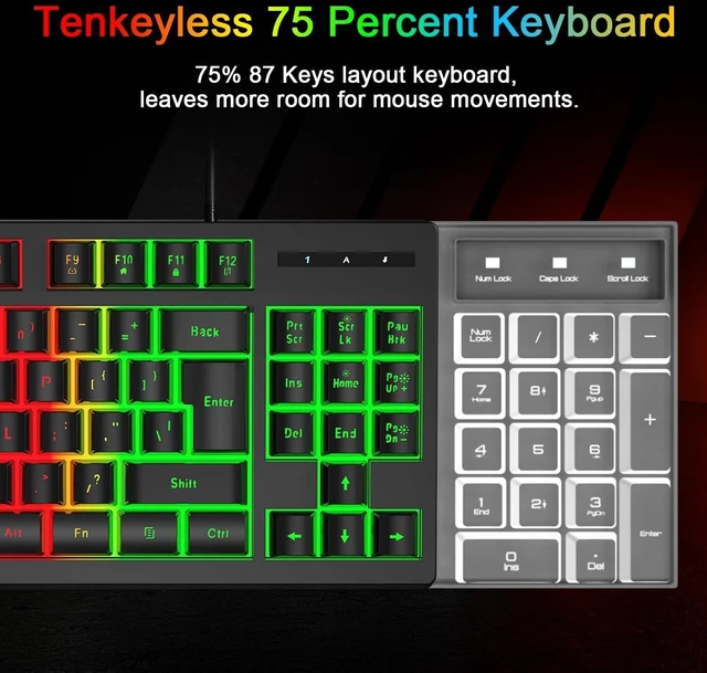Alt view image 13 of 14 - RGB 87 Keys Gaming Keyboard and Backlit Mouse Combo,BlueFinger USB Wired Rainbow Keyboard,Gaming Keyboard Set for Laptop PC Computer Game and Work