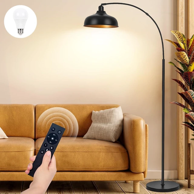 Alt view image 7 of 12 - Arch Floor Lamps with Remote - Dimmable Floor Lamp 70, Black Tall Lamp with 360° Adjustable Hanging Metal Shade, Arc Lamps Floor Standing with 9W Bulb, Over Couch Lamps for Living Room, Foot Switch