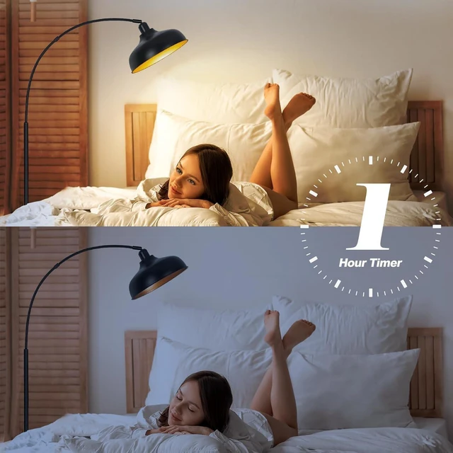 Alt view image 9 of 12 - Arch Floor Lamps with Remote - Dimmable Floor Lamp 70, Black Tall Lamp with 360° Adjustable Hanging Metal Shade, Arc Lamps Floor Standing with 9W Bulb, Over Couch Lamps for Living Room, Foot Switch