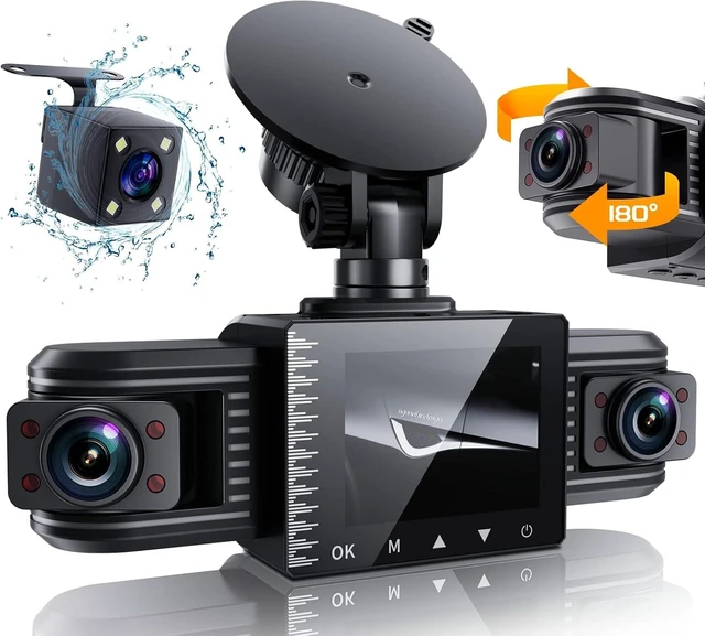 Alt view image 8 of 14 - iiwey T1-pro Dash Cam Front and Rear Inside 3 Channel 1080P, Adjustable Lens Dash Camera for Cars with 8 IR Lamps Night Vision, Three Ways Triple Car Camera, Loop Recording, G-sensor, Parking Monitor