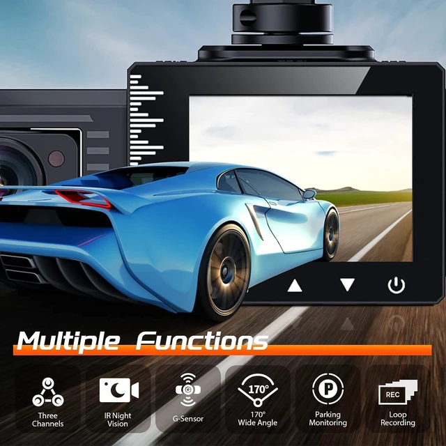 Alt view image 9 of 14 - iiwey T1-pro Dash Cam Front and Rear Inside 3 Channel 1080P, Adjustable Lens Dash Camera for Cars with 8 IR Lamps Night Vision, Three Ways Triple Car Camera, Loop Recording, G-sensor, Parking Monitor