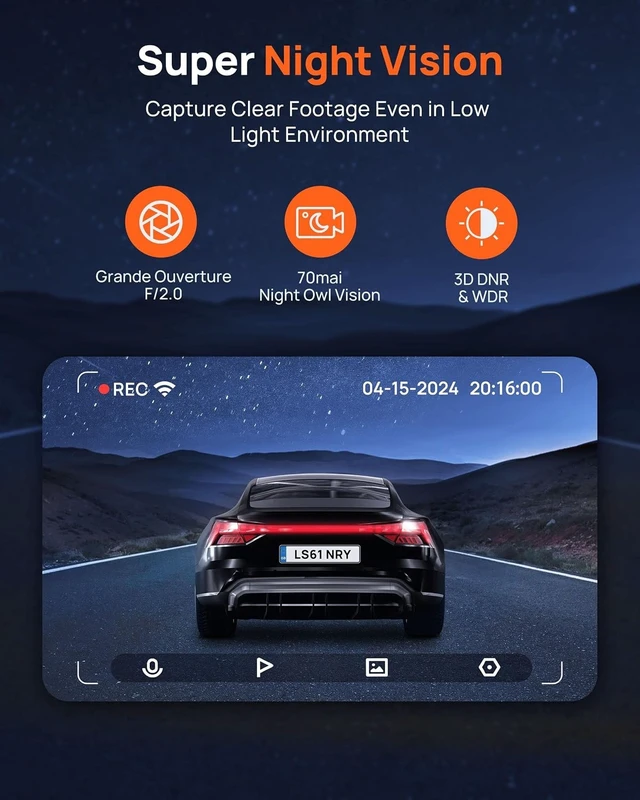 Alt view image 10 of 14 - 70mai Dash Cam M310, Dash Camera for Cars 1296P QHD, Smart Dash Cam Front Built in WiFi, 130° Wide-Angle FOV, WDR, Night Vision, iOS/Android Mobile App, Loop Recording, Parking Monitor, Time-Lapse