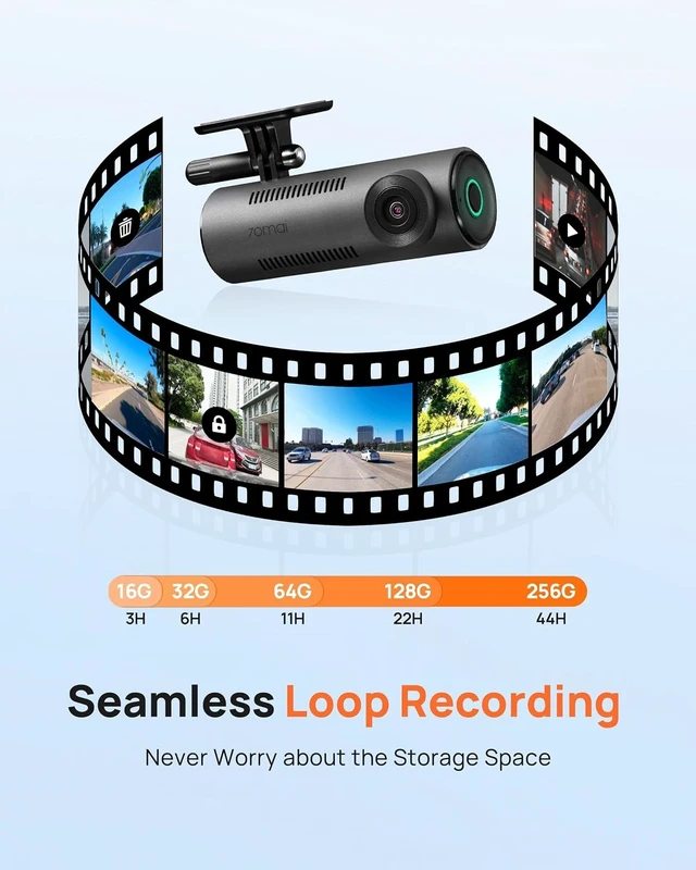 Alt view image 14 of 14 - 70mai Dash Cam M310, Dash Camera for Cars 1296P QHD, Smart Dash Cam Front Built in WiFi, 130° Wide-Angle FOV, WDR, Night Vision, iOS/Android Mobile App, Loop Recording, Parking Monitor, Time-Lapse