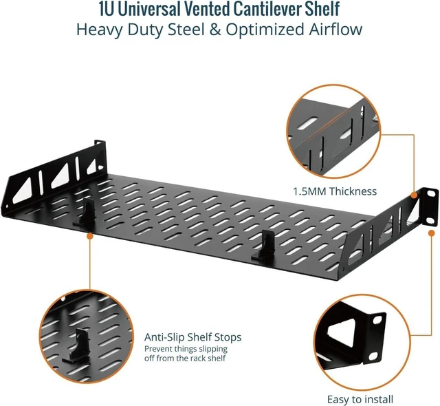 Alt view image 9 of 12 - Tecmojo 1U Rack Shelf,19 inch Rack Shelf 8 inch Depth,Rack Mount Shelf with Anti-Slip Stops,Server Rack Shelf and Network Shelf for 19 in Equipments, 55lbs Capacity of Vented 1U Shelf,No Lip(2 Pack)