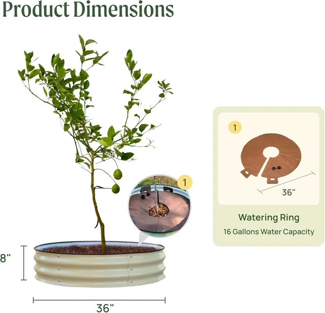 Alt view image 12 of 14 - Vego garden Raised Garden Bed 8 Tall Tree Surround with Watering Ring, Pearl White