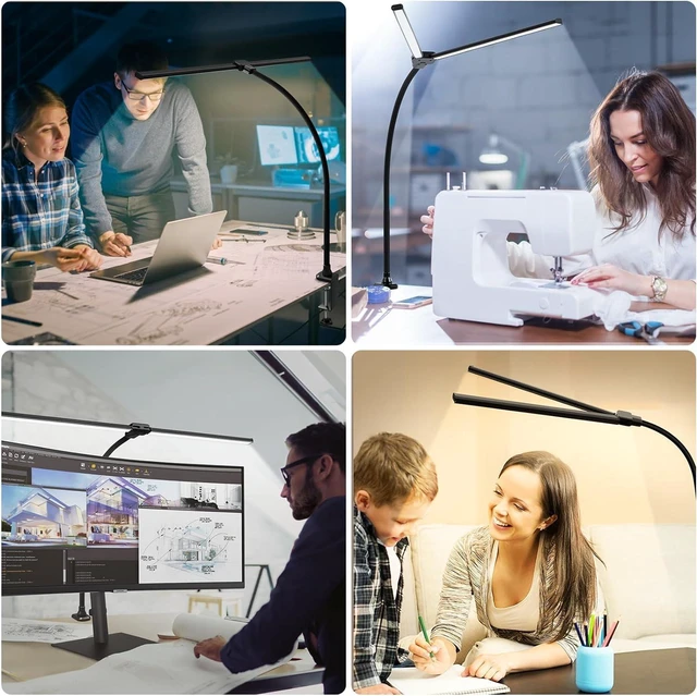 Alt view image 11 of 14 - ShineTech Led Desk Lamp for Office Home, Bright Double Head Desk Light with Clamp, Architect Task Lamp 50 Lighting Modes Adjustable Flexible Gooseneck