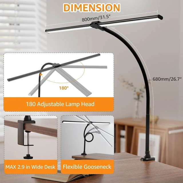 Alt view image 13 of 14 - ShineTech Led Desk Lamp for Office Home, Bright Double Head Desk Light with Clamp, Architect Task Lamp 50 Lighting Modes Adjustable Flexible Gooseneck