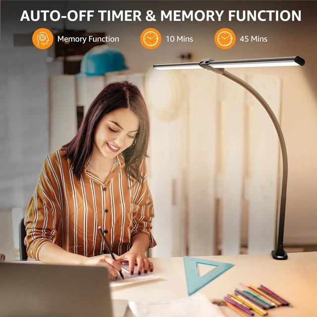 Alt view image 10 of 14 - ShineTech Led Desk Lamp for Office Home, Bright Double Head Desk Light with Clamp, Architect Task Lamp 50 Lighting Modes Adjustable Flexible Gooseneck