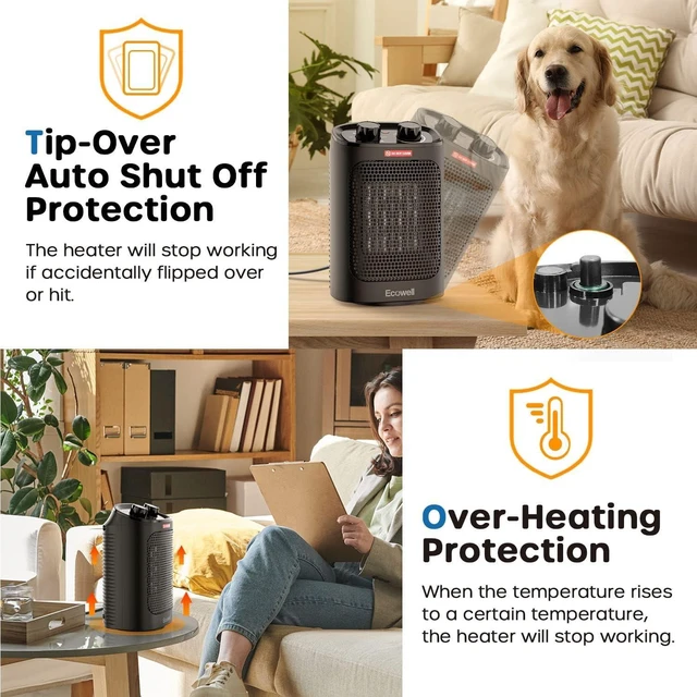 Alt view image 10 of 14 - ECOWELL 1500W Portable Space Heater for Indoor Use, 60°Oscillating,Small Electric Heater Fan with Adjustable Thermostat for Bedroom Office Desk