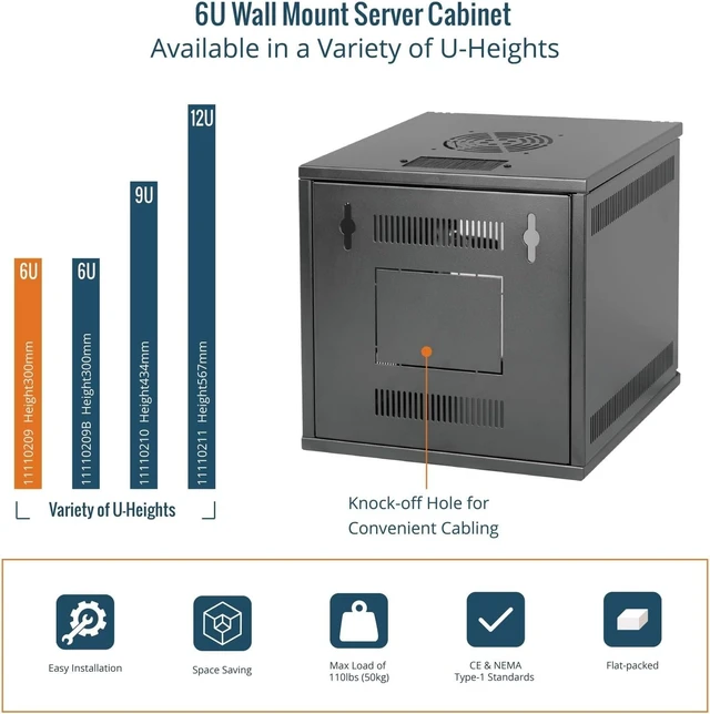 Alt view image 11 of 12 - Tecmojo 6U 10 inch Rack, Wall Mount Network Cabinet Set,12.3W x 13D x 11.8H- Load Capacity 110Lbs(50 kg),Black 10" Wall Housing Server Rack Set