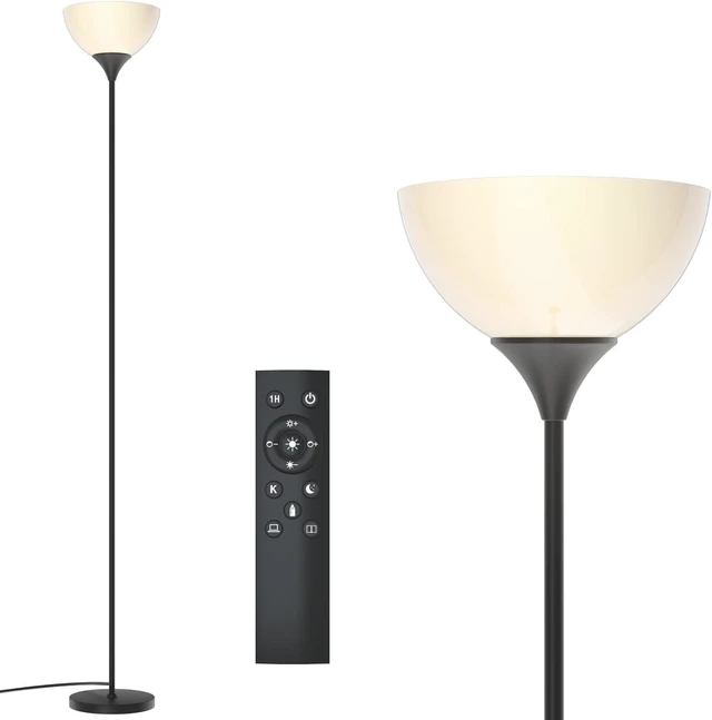 Alt view image 8 of 14 - PESRAE Floor Lamp, Remote Control with Stpeless Color Temperatures and Brightness, Torchiere lamp for Bedroom, Living Room, Bulb Included (Matte Black)