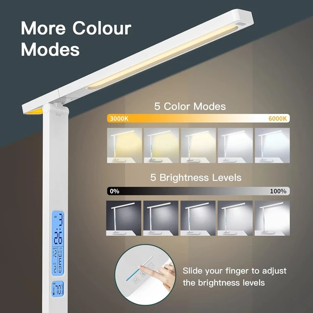 Alt view image 9 of 14 - LED Desk Lamp with Wireless Charger: Desk Lamps for Home Office Bedroom, 5 Color Modes & Brightness Dimmable, 2 Night Light