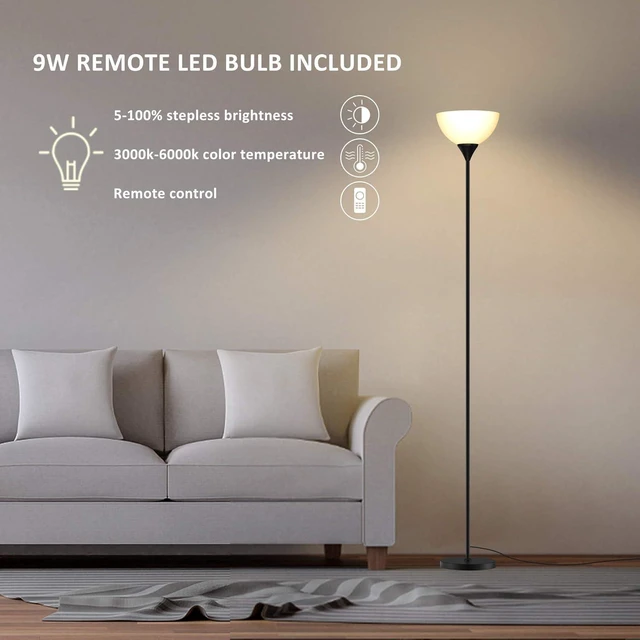 Alt view image 10 of 14 - PESRAE Floor Lamp, Remote Control with Stpeless Color Temperatures and Brightness, Torchiere lamp for Bedroom, Living Room, Bulb Included (Matte Black)