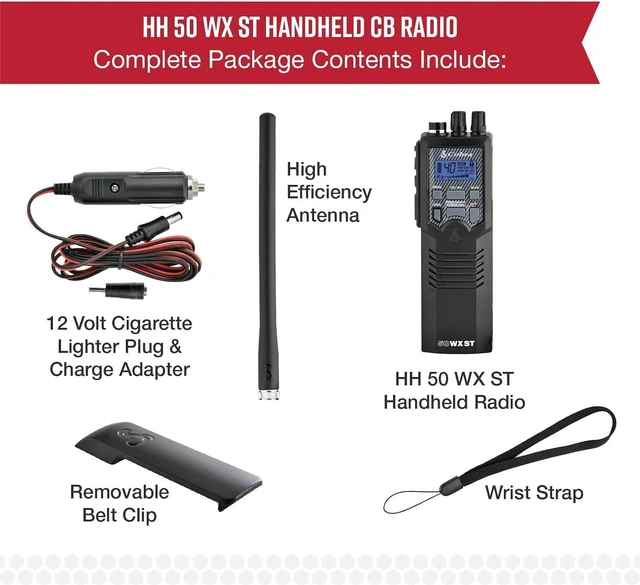 Alt view image 14 of 14 - Cobra HH50WXST Handheld CB Radio - Emergency Radio with Access to Full 40 Channels and NOAA Alerts, Earphone Jack, 4 Watt Power Output, Noise Reduction and Dual Channel Monitoring, Black