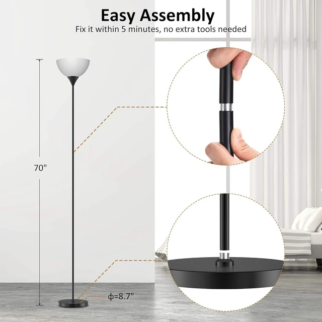 Alt view image 14 of 14 - PESRAE Floor Lamp, Remote Control with Stpeless Color Temperatures and Brightness, Torchiere lamp for Bedroom, Living Room, Bulb Included (Matte Black)
