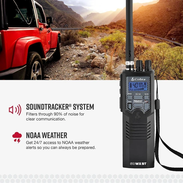 Alt view image 10 of 14 - Cobra HH50WXST Handheld CB Radio - Emergency Radio with Access to Full 40 Channels and NOAA Alerts, Earphone Jack, 4 Watt Power Output, Noise Reduction and Dual Channel Monitoring, Black