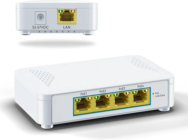 Alt view image 6 of 10 - 5 Port Gigabit PoE Switch - 4 PoE+ Ports, 60W Total, Plug and Play, Small Desktop Switch for Camera/Access Point/IP Phones