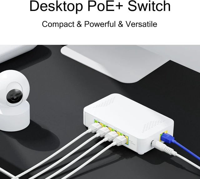 Alt view image 9 of 10 - 5 Port Gigabit PoE Switch - 4 PoE+ Ports, 60W Total, Plug and Play, Small Desktop Switch for Camera/Access Point/IP Phones
