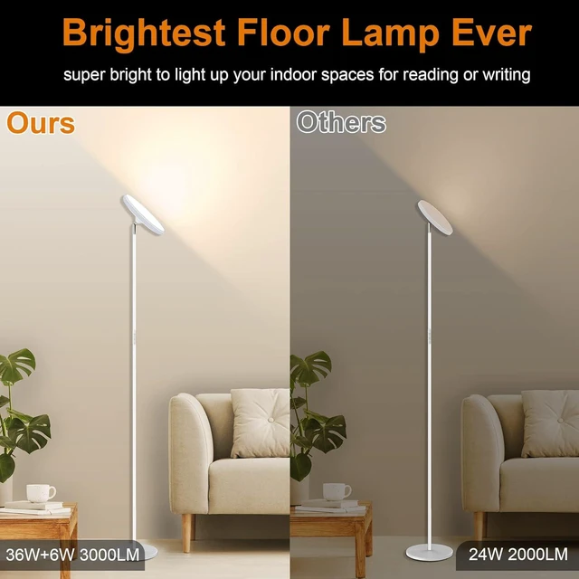 Alt view image 9 of 12 - Bright Floor Lamp,42W 3700LM LED Torchiere Floor Lamps for Living Room, 71in. Modern Tall Standing Light with Remote,Color & Brightness Dimmable Sky Light,1/2/3H Timer for Bedroom,Office(White)