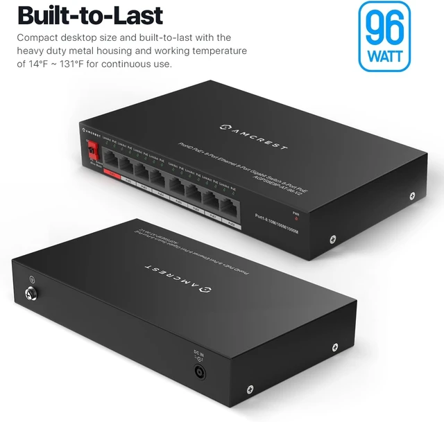 Alt view image 9 of 10 - Amcrest 8-Port POE+ Power Over Ethernet POE Switch with Metal Housing, 8-Ports POE+ 802.3af/at 96w (AGPS8E8P-AT-96-V2)