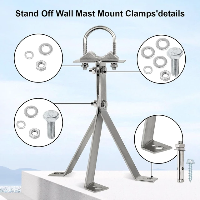 Alt view image 10 of 14 - XRDS-RF Antenna Wall Mount - 10 Inch Heavy-Duty Stand Off Wall Mast Mount Windproof Mounting Bracket for TV Antenna Mast (2-Leg + 3-Leg)